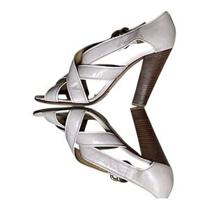 CHLOE Neutral Strappy Heels with Gold Hardware